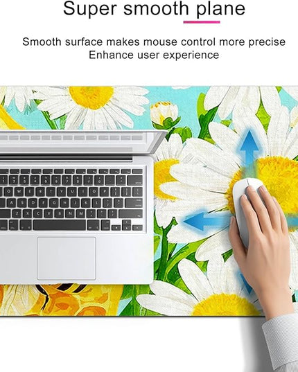 XL Mouse Pad Gaming Mousepad 31.5 x 11.8 Inch Large Keyboard Desktop Mat Diatomite Mouse Pad for Home and Office Desk Accessories with Honeycomb Bee Floral Artwork