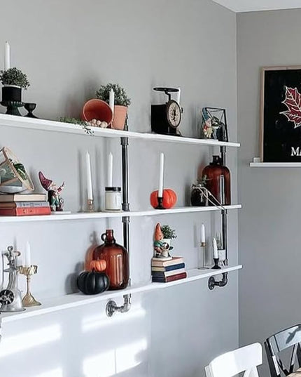 Industrial Pipe Shelving Rustic White Pipe Wall Shelves Industrial Shelves with Wood Planks Floating Shelves 60 Inch Farmhouse Bathroom,Kitchen Shelving Wall Mounted