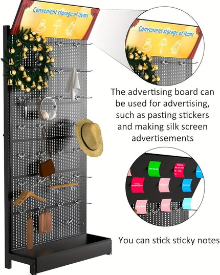 Metal Pegboard Shelf - Peg Board Display Stand with 30 Hooks, 85x36x13 in, Portable Garage Pegboard Organizer Retail Display Rack for Craft Shows,Kitchen Decoration, Mobile Phone Shop/Black