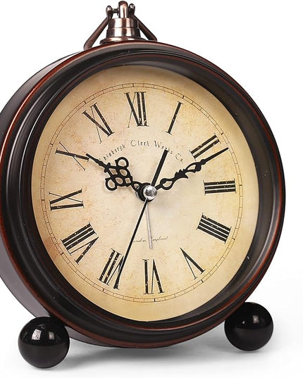 RODH Battery Alarm Clock,Vintage Retro Alarm Clock with Night Light，Hangable,Super Silent, Non Ticking Analog Small Table Clock for Bedroom,Bedside, Desk,Shelf