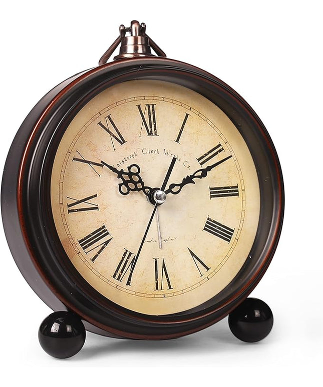 RODH Battery Alarm Clock,Vintage Retro Alarm Clock with Night Light，Hangable,Super Silent, Non Ticking Analog Small Table Clock for Bedroom,Bedside, Desk,Shelf