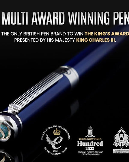 Scriveiner Midnight Blue Fountain Pen - Stunning Luxury Pen with Chrome Appointments, Schmidt Nib (Medium), Best Pen Gift Set for Men & Women, Professional, Executive, Office, Nice Pens