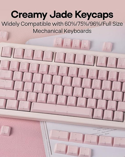 EPOMAKER Creamy Jade PBT Keycaps, 142 Keys, Double Shot, Cherry Profile, 60%/75%/96%/Full Size, Custom Keyboard Keycaps Set for Mechanical Gaming Keyboard (Pink)