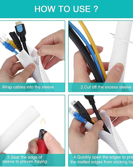 6.6ft - 2/3 inch White Cable Sleeve, Cable Organizer for Desk PC TV Computer, Wire Protector Cable Wrap Cover, Cord Management for Home Office