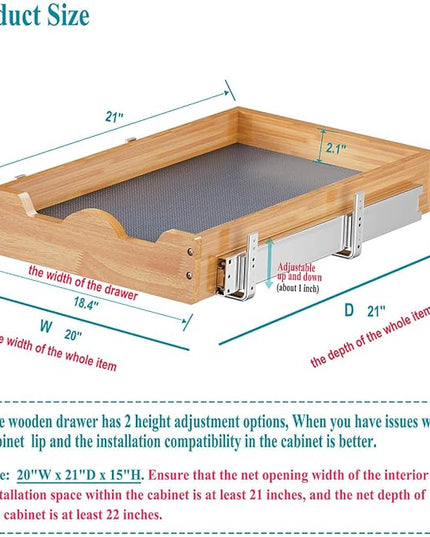 OCG Pull Out Cabinet Organizer 20"W x 21"D, Slide Out Wood Drawer Shelf, Pull Out Shelves for Base Cabinet Organization in Kitchen, Pantry, Bathroom