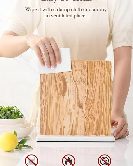 HEZHEN Double-sided Magnetic Knife Holder without Knives, Olive Wood Knife Block for Kitchen Counter, Space-saving Knife Storage, Strong Enhanced Magnets Strip, Non-slip Marble Base