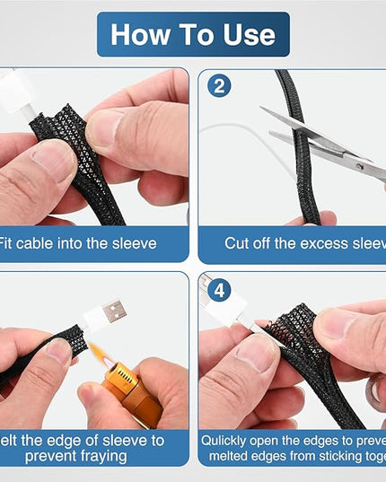 Nilight Cable Sleeve, 10ft-1/4inch Cord Management Sleeves, Braided Sleeving, Split Self Wrapping Wire Loom for Computer Electrical Automotive Harness Protector Organizer, Black
