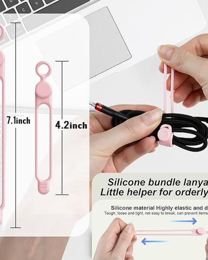 Nearockle Silicone Cable Ties Cord Organizer for Cable Management, 16PCS 4.2" and 7.1" Reusable Cable Organizer Electronic Accessories for Home, Office, Kitchen, School, Travel (Pink)