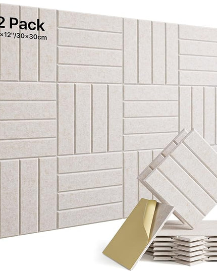 12 Pack Sound Proof Foam Panels for Walls, Self-Adhesive Acoustic Panels Sound Absorbing, 12" X 12" X 0.4" High Density Soundproof Wall Panels Tiles for Door, Ceiling, Home Office