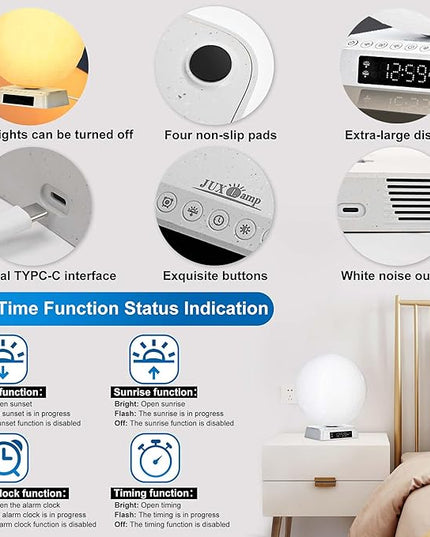 Light Alarm Clock Wake up Light Bioclock Adjustment Sunrise Alarm Clock Awakening lamp Bedside lamp Table lamp Nightstand Lamp Moon-Shaped & APP-Supported