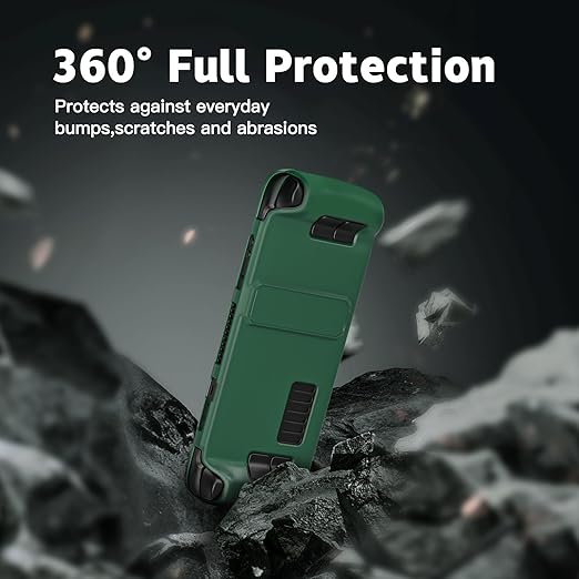 bibuks ﻿Steam Deck Case,Steam Deck OLED Protective Case,Non-Slip Skin Protective Shell Accessories with Kickstand ,2 Screen Protector, 4 Thumb Grip (Green)