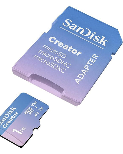 SanDisk 1TB Creator microSD UHS-I Card with SD Adapter - Up to 190MB/s, for Cameras and Drones, 4K, 5.3K, A2, V30, U3, 3 Months of Adobe Lightroom Included - SDSQXAV-1T00-GN6MS