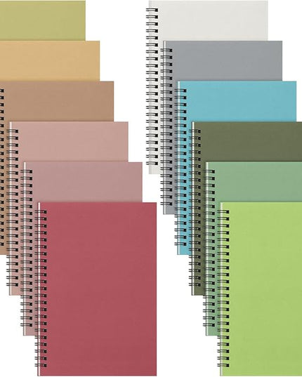 Fuutreo 12 Pcs Spiral Notebook for Work A5 8.3 x 5.7 Inch College Ruled Spiral Journal Notebook Kraft Cover Ruled Paper, 12 Color, 60 Sheets, 120 Pages for Office School (Jewel Color)