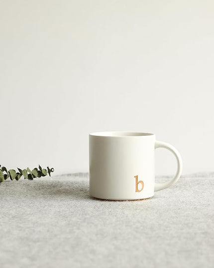 COLLECTIVE HOME - Monogram Ceramic Mugs, 15 oz Golden Initial Coffee Cups, Elegant Alphabet Tea Mugs, Elegant Personalized Mug with Gift Box, Luxurious Cups for Office and Home (b)