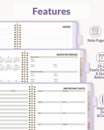 SUNEE 2026 Planner, Weekly and Monthly Calendar Planner 9"x11.2"- 12 Month (January 2026 - December 2026), Vegan Leather Cover, Pocket, Bookmark, Notes, Monthly Tab, Purple