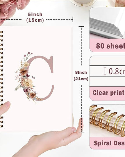 Lacama Customized Monogrammed Gifts, Pink Initial Letter C Notebook Journal, Aesthetic Wildflower Personalized Spiral Notebook, Birthday Gifts for Women, School Supplies, Office Supplies 5.5x8.3