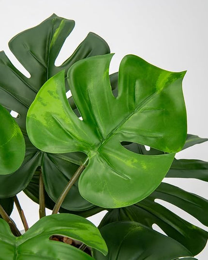 Hollyone Artificial Monstera Plant Faux Monstera Plant Potted Fake Tropical Plants in Black Pot for Indoor Outdoor Home Desk Office Garden Farmhouse Decoration