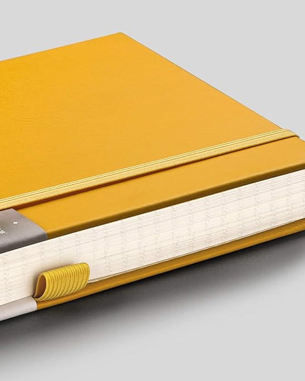 EMSHOI Graph Paper Notebook - 256 Pages A5 Graph Notebook/Journal, Square Grid Notebooks for Work, 120gsm Thick Paper, Executive Hardcover Leather, Inner Pocket, Pen Loop 5.75'' × 8.38''-Yellow