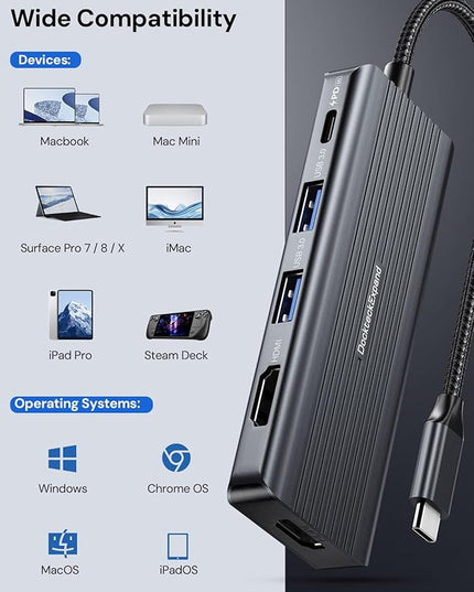 USB C to HDMI, Dual Monitor Adapter, DockteckExpand 5 in 1 Hub with 2 HDMI 4K, 2 USB 3.0, PD 100W Charging, USB C to MultiPort Adapter for Dell, HP, MacBook and Type C Devices