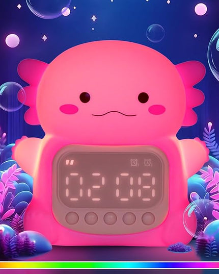 Axolotl Alarm Clock with Night Light for Kids, Rechargeable Silicone Lamp Time to Wake Clock，Cute Animal Tabletop Lamp, Perfect Sleep Companion for Boys Girls