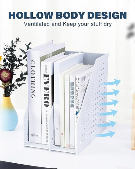 Collapsible Magazine File Holder with 2 Vertical Compartments Foldable Binder Holder for Desk Binder Storage Organizer Plastic Magazine Holders for Shelf, Light Gray