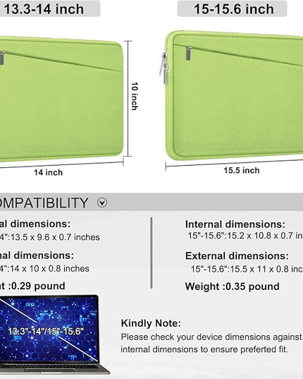 Laptop Case 15.6 inch, Slim Computer Carrying Bag Protective Cover Briefcase with Front Pocket, Durable Laptop Cover for 15-16 Inch HP, Dell, Lenovo, Asus, Notebook, Light Green
