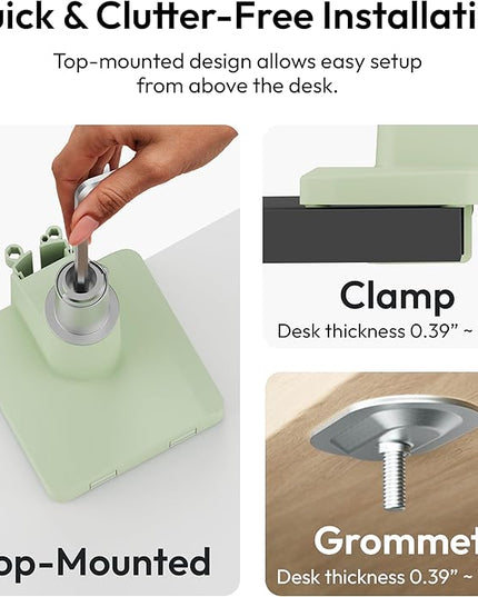 Pixio PS1S Wave Mint Green Single Monitor Arm Stand Desk Mount - Fits up to 32 inches Monitors and up to 19.8lbs. VESA Compatibility and Integrated Cable Management