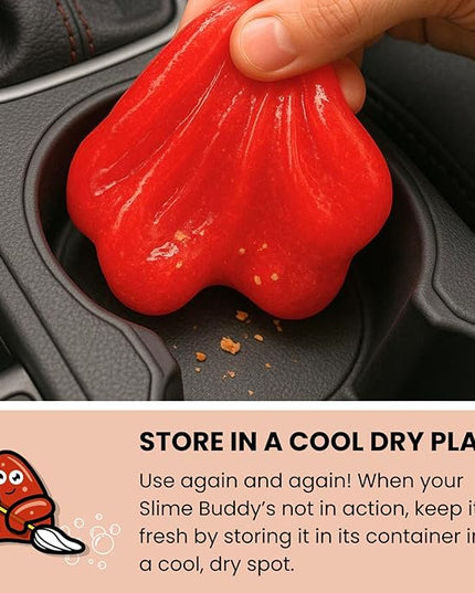 Slime Buddies Car Cleaning Gel Putty - Strawberry Scented Interior Detailing Tool for Cup Holders, Air Vents & Keyboard - Reusable Auto Detailing Accessories - Dust Remover Goop - Gifts for Men Women