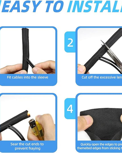 Automotive Wire Loom Tubing, Split Braided Cord Protectors from Pets No Chew, Flexible Cable Sleeve Cable Management for TV/Computer/Electric Wires (Black, 5/16"-25ft)