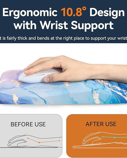 Ospelelf Mouse Pad with Wrist Rest Ergonomic Comfortable Pain Relief Mousepad Wrist Support for Computer Blue Marble