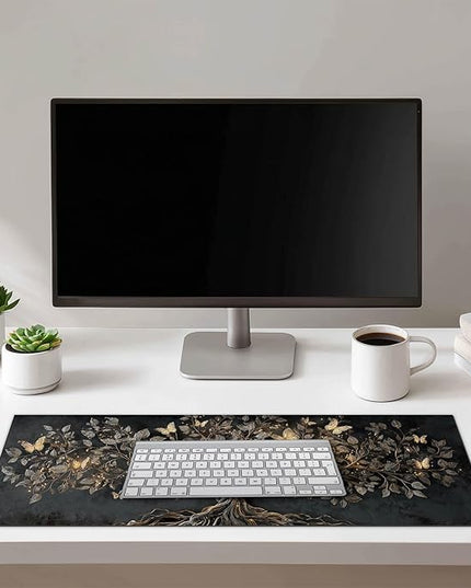 Large Mouse Pad Gaming Mousepad 31.5 x 11.8 Inch Keyboard Desktop Mat Diatomite XL Mouse Pad for Home and Office Desk Accessories with Golden Tree Butterfly Glow Artwork Diatomite