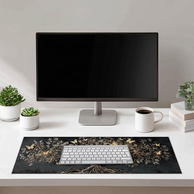 Large Mouse Pad Gaming Mousepad 31.5 x 11.8 Inch Keyboard Desktop Mat Diatomite XL Mouse Pad for Home and Office Desk Accessories with Golden Tree Butterfly Glow Artwork Diatomite