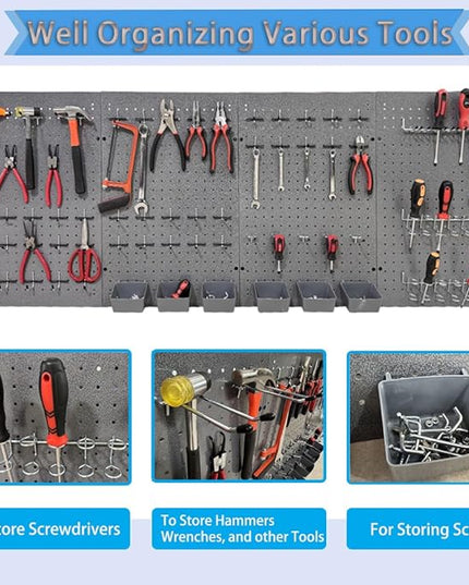 JZD Pegboard Wall Organizer with 116 Pcs Hooks Heavy Duty Metal Pegboard Kit with 1/4" Pegboard Hooks Accessories 4 Pack Metal Pegboard Kit 66" x 24" for Garage, Tool Storage,Craft Room