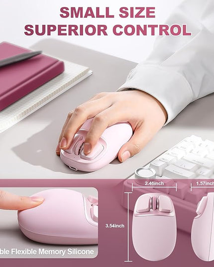 YUNZll C1 Silicone Wireless Mouse, Tri-Mode 2.4G/USB-C/Bluetooth Mouse, 4800 DPl Optical Tracking, 6 Adjustment Levels,Customize Mice for Laptop, Computer, iPad, MacBook (Pink)