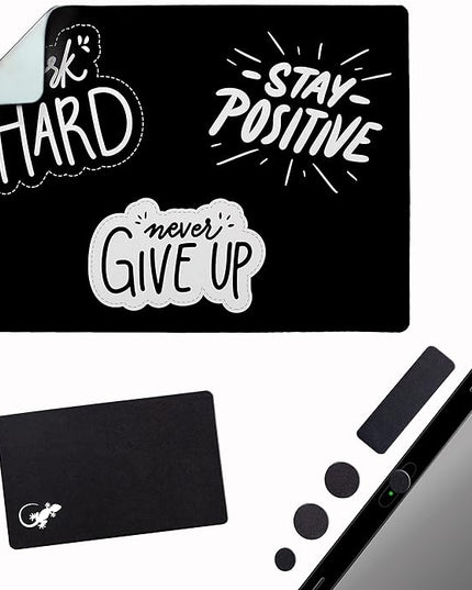 Mouse Pad Adhesive Bottom - Sticks to Any Surface - Portable - Webcam Covers and Screen Cleaner Included (Never GIVE UP)