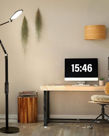 Ring Light with Stand, 15W Dimmable Zoom Lighting for Computer, Home Office, Reading, Video Calls, 66 Inches Floor Lamp with Flexible Swing Arm, AC Plug, Remote, Memory & Timer CRI >95