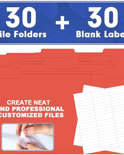 File Folder, HERKKA 30 Pack 1/3 Cut Tab File Folders, File Folders Great for Organizing and Filing, Letter Size, Red