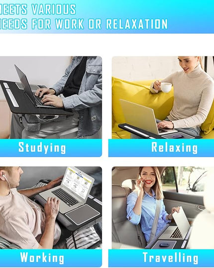 QUDODO Lap Desk - Large Bed Desk,17In Foldable Laptop Bed Tray Table with Adjustable Dual Cushion Wrist Rest & Mouse Pad,Portable Wood Laptop Stand for Bed Sofa,Multifunctional Slot for Tablet & Phone