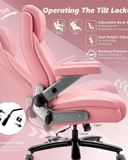 650LBS Large Heavy Duty Office Chair with 5D Flip Arms,Comfy Big and Tall Executive Office Desk Chair with Pocket Spring Cushion,High Back Computer Chair with Lumbar Support,Dual Rubber Wheel