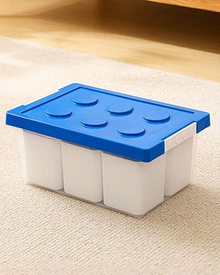 loobuu Plastic Storage Bins with Lids, Art Craft Supply Organizer Box with Brush Pot, Multipurpose Stackable Storage Containers for Organizing Tool, Craft, Crayon,Sewing (Blue)