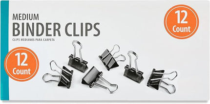 (4 Pack) Medium Metal Binder Clips, Black, 12 Count