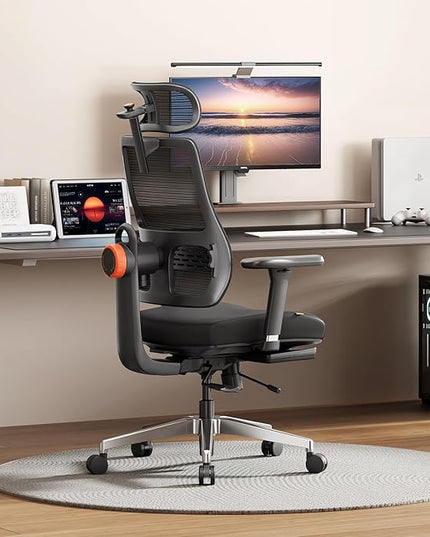 Newtral Office Chair Ergonomic with Footrest, Auto-Following Lumbar Support, High Back Desk Chair with 4D Armrest,136° Tilt Lock, Adjustable Seat Depth & Height (5D Headrest+Aluminum Base, Black)