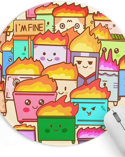 Dumpster on Fire Small Mouse Pad, Cute Funny Round Mousepad with Non-Slip Rubber Base, This is Fine Mouse Pads for Desk Accessories Laptop Gaming Office Supplies Decor(8.6 x 8.6 Inch)