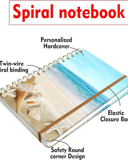 Spiral Journal Notebook for Women, Hardcover A5 College Ruled Notebook, 60 Sheet, Thick Paper, Cute Lined Journal for School, Office & Work, 6 x 8.4 in(Beach)