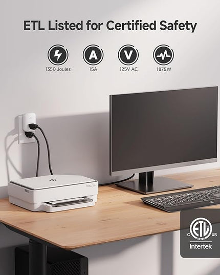 [ETL Listed] Cable Matters 1350 Joules Single Outlet Surge Protector for TV, PC, Xbox, PS5, Refrigerator, Treadmill, 15A/1875W, 500V Clamping Voltage Wall Surge Protector Outlet, White
