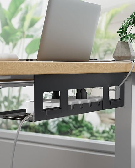 Under Desk Cable Management Tray, 15.7 Inches Metal Cord Organizer Rack, Desk Tray for Power Strip, Cord, Wire, Easy Mounting Cable Management Under Table for Home Office, Black