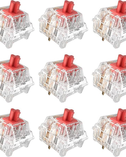 Zhouwang Crystal Red Switches, 3-Pin Pre-Lubricated Linear Switches, Dustproof and Waterproof for Mechanical Keyboards. (108Pcs)
