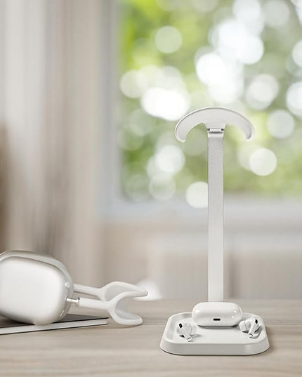 QinCoon Headphone Stand, Curved Headset Stand with Storage Tray, Gaming Headset Holder for AirPods Max, AirPods Max 2, AirPods, AirPods Pro, Beats, Bose, Sony and More (White)