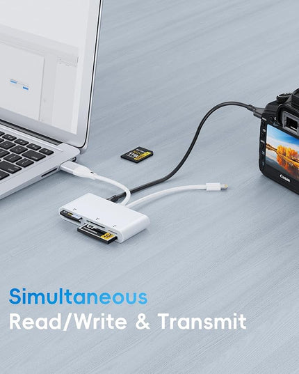Memory Stick Pro Duo Adapter for iPhone/iPad with Lightning, Type-C, and USB-A Connectors; Compatible with MS/XD/CF/TF/SD Cards; Multi-Card Reader for Windows, Mac, Android, iPhone/iPad