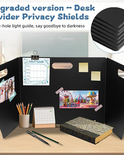 24-Pack Plastic Desk Dividers for Students, Privacy Folders for Students - Durable & Easy-to-Clean Privacy Panels with 40 Labels & Light Holes, Testing Dividers for Classroom - Classroom Must-Haves